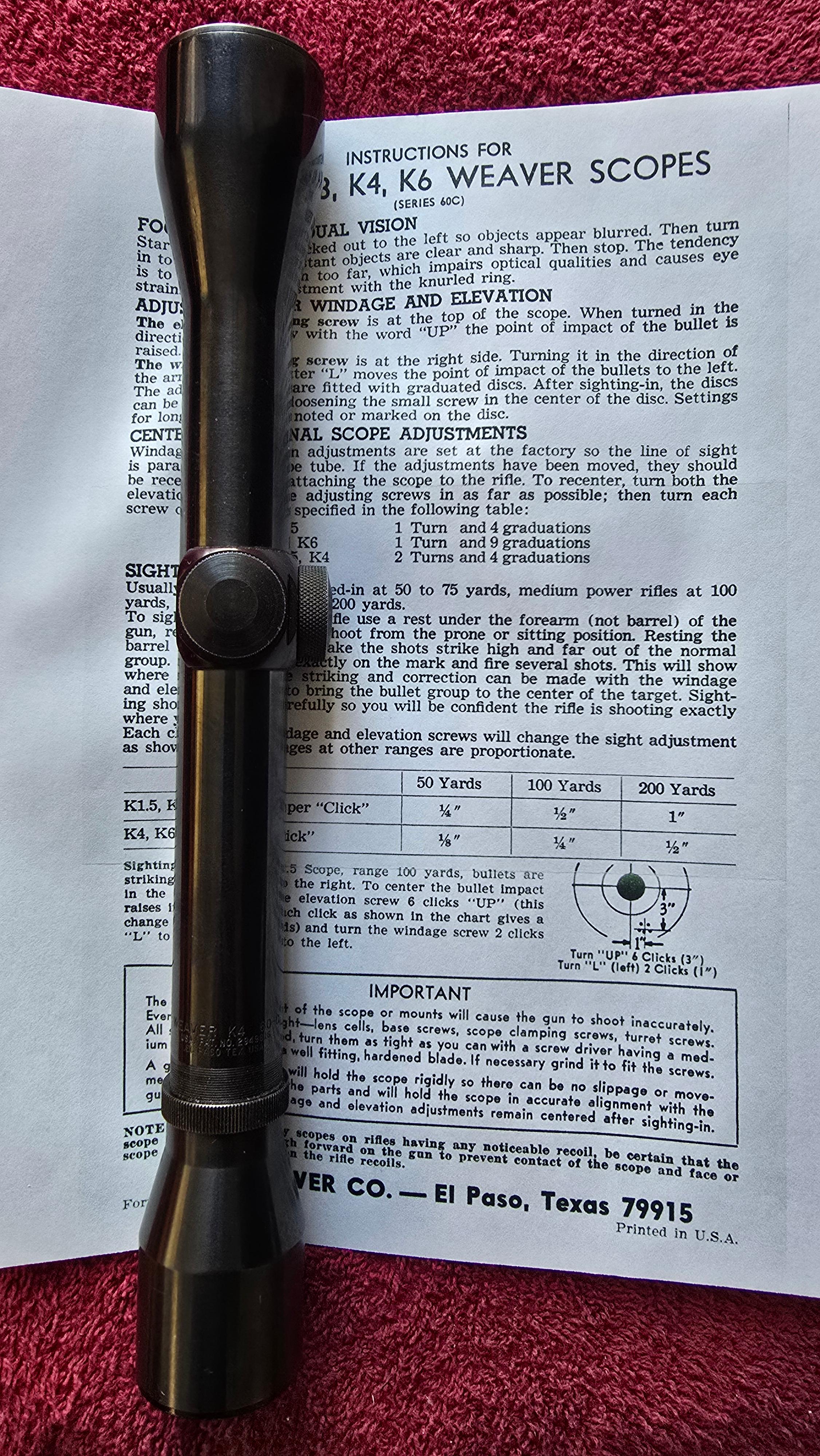 Photo of WEAVER USA K4 60-C  VINTAGE RIFLE SCOPE