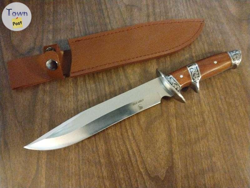 Photo of Wild Wolf X42 Survival Camping Fishing Fixed Full Tang Blade Hunting Knife with Rosewood Handle and Leather Sheath NEW $110