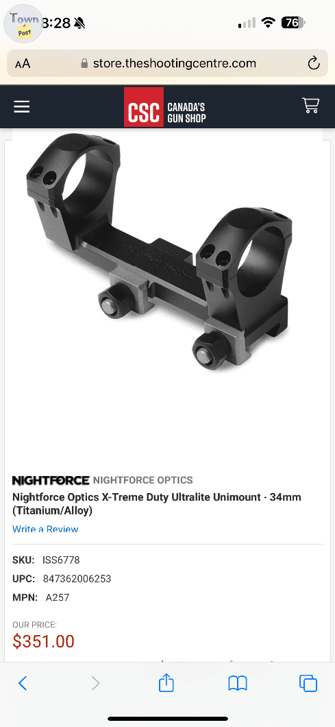 Photo of Nightforce Optics X-Treme Duty Ultralite Unimount - 34mm (Titanium/Alloy)